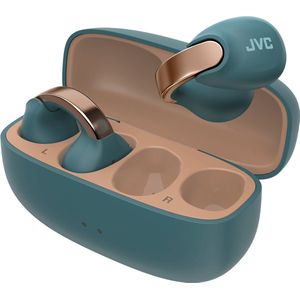 JVC Draadloze bluetooth-hoofdtelefoon, 24 uur batterij en snel opladen, open oortelefoon, licht en waterdicht, sport-hoofdtelefoon met IPX4 en touch-bediening, HA-NP1T, blauw