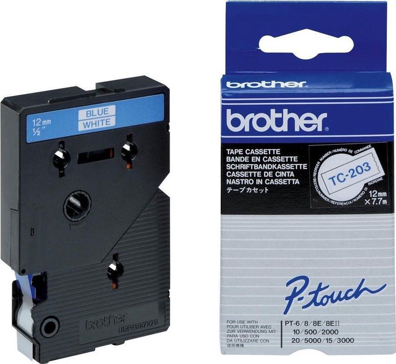 Brother TC-203 labelprinter-tape Blauw op wit