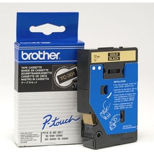 Brother TC-301 tape goud op zwart 12mm x 7,7m (origineel)