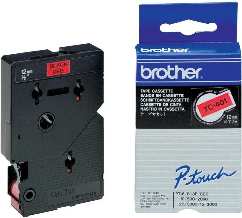 Brother TC-401 'extreme' tape zwart op rood 12 mm (origineel)