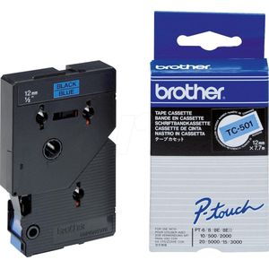 Brother TC-501 labelprinter-tape Zwart op blauw