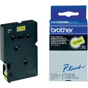 Brother TC-601 labelprinter-tape Zwart op geel