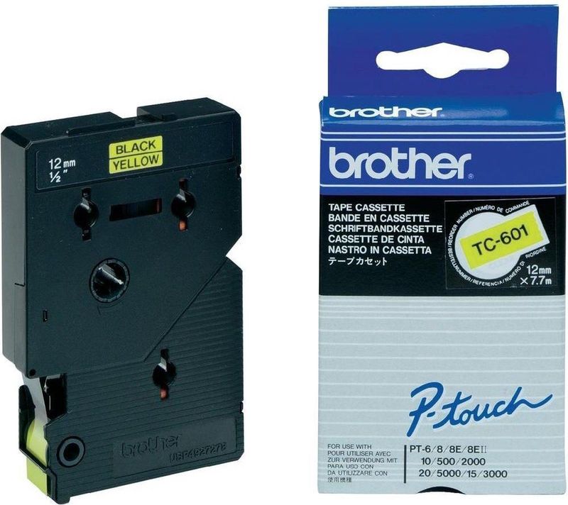 Brother TC-601 labelprinter-tape Zwart op geel