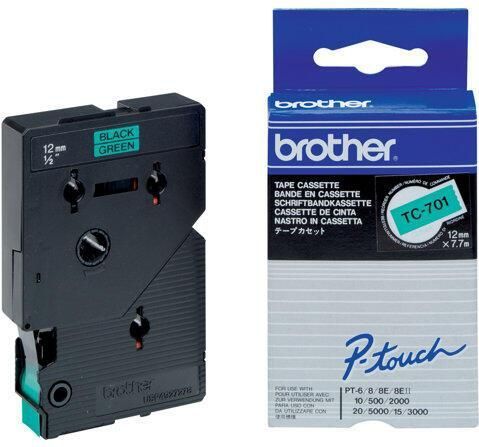 Brother TC-701 labelprinter-tape Zwart op groen