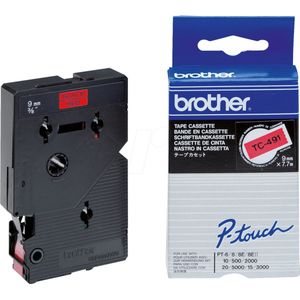 Brother TC-491 labelprinter-tape Zwart op rood