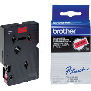 Brother TC-491 'extreme' tape zwart op rood 9 mm (origineel)