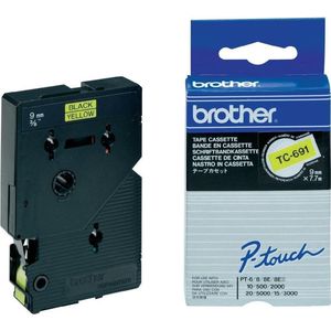 Brother TC-691 labelprinter-tape Zwart op geel