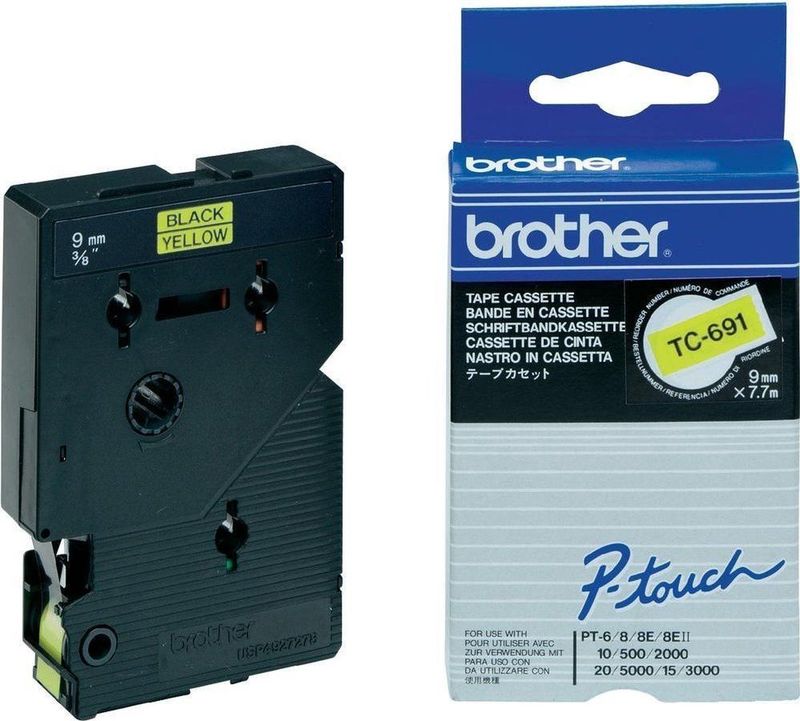 Brother TC-691 labelprinter-tape Zwart op geel