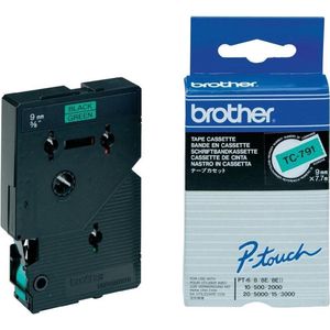 Brother TC-791 'extreme' tape zwart op groen 9 mm (origineel)