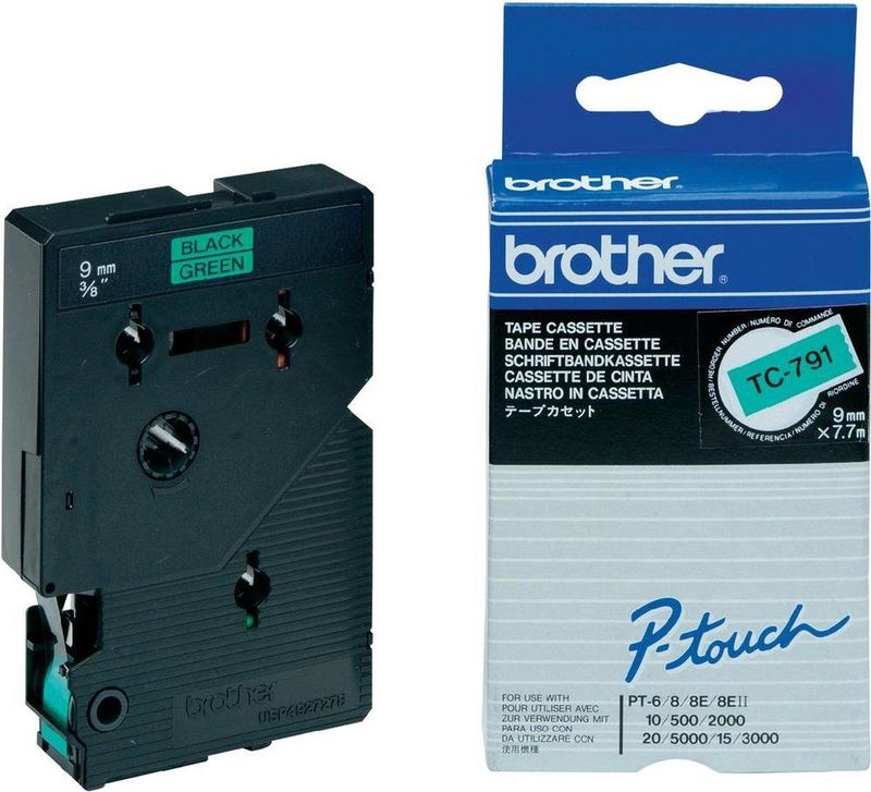 Brother TC-791 labelprinter-tape Zwart op groen