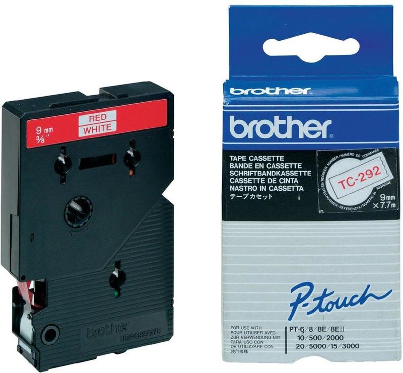 Brother TC-292 labelprinter-tape Rood op wit