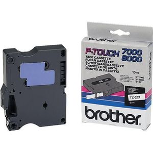 Brother TX-221 labelprinter-tape Zwart op wit