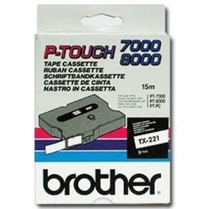 Brother TX-221 'extreme' tape zwart op wit, glanzend 9 mm (origineel)