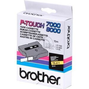 Brother TX-611 tape zwart op geel 6mm x 15m (origineel)