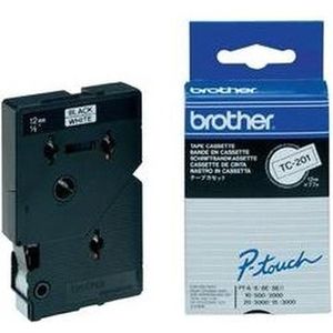 Brother Gloss Laminated Labelling Tape - 12mm, Black/White, 10-pk labelprinter-tape TC