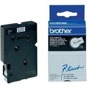 Brother TC201A PTOUCH gelamineerde tape, 12 mm/7,7 m, wit/zwart