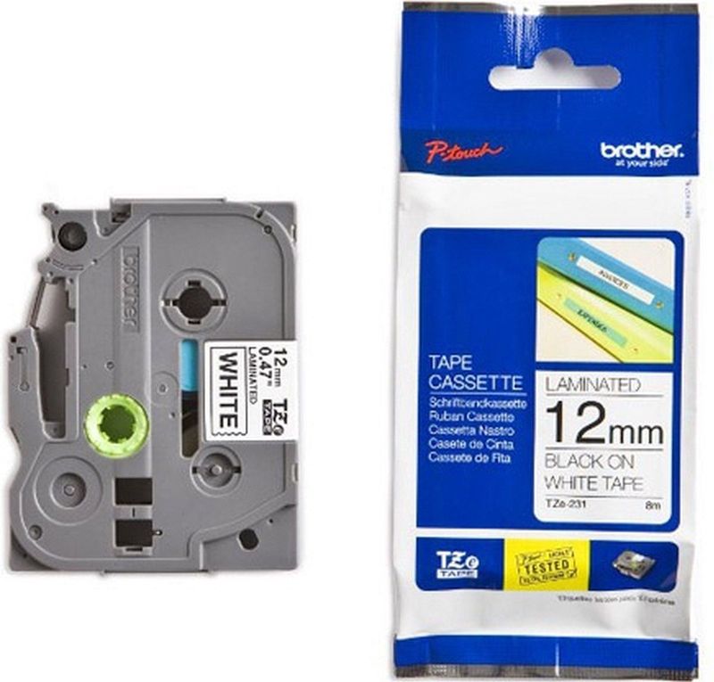 Labeltape brother tze-231 12mmx8m wit/zwart | 1 stuk