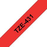 Brother TZe-431 tape zwart op rood 12 mm (origineel)