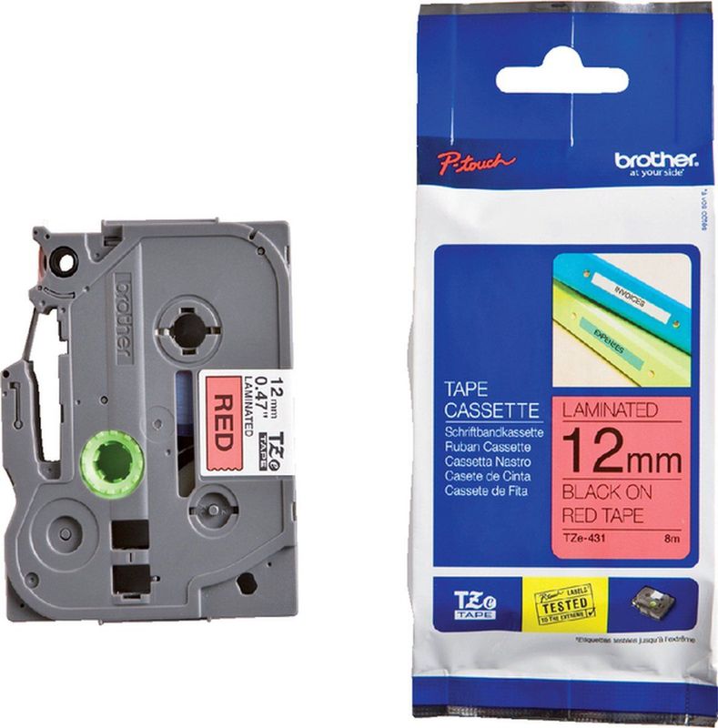 Labeltape Brother P-touch TZE-431 12mm zwart op rood | 1 stuk