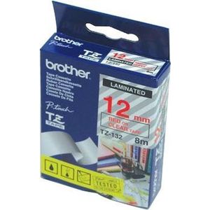 Brother - TZe-132 - Tape - Rood - Transparant - 12 mm - 8 meter