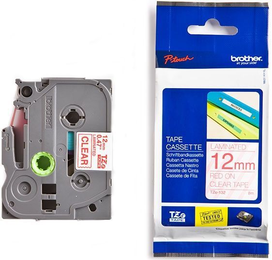 Brother Tape TZe-132 Rood op transparant (12 mm)