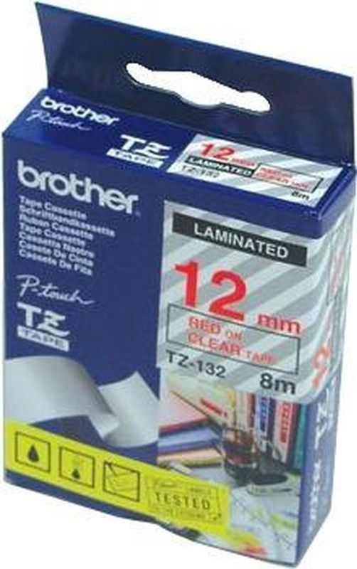 Brother - TZe-132 - Tape - Rood - Transparant - 12 mm - 8 meter