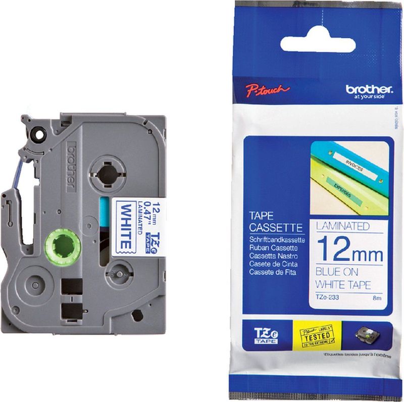 Brother - TZe-233 - Tape - Blauw op Wit - 12 mm - Origineel