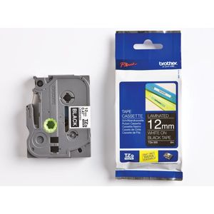 Brother Gloss Laminated Labelling Tape - 12mm, White/Black labelprinter-tape TZ