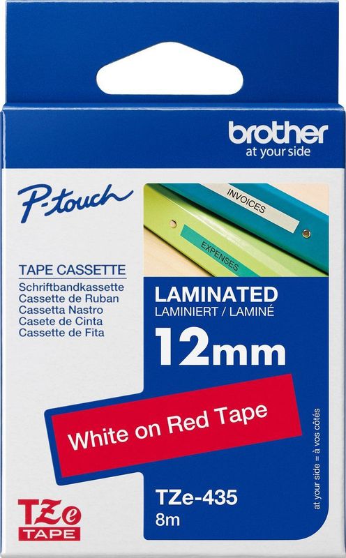 Brother - TZe-435 Tape - Wit op Rood - 12 mm - Origineel