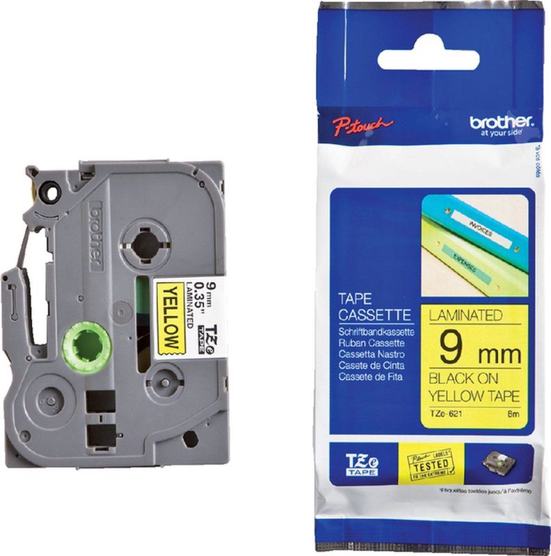 Labeltape Brother P-touch TZE-621 9mm zwart op geel | 1 stuk
