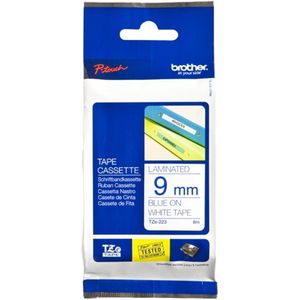 Brother - TZe-223 Tape - Blauw op Wit - 9 mm - Lengte 8 meter