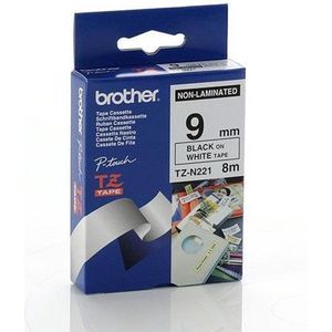 Brother Non-Laminated Labelling Tape - 9mm, Black/White TZ labelprinter-tape