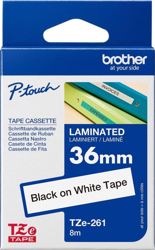 Brother - TZe-261 - Labeltape - Zwart op Wit - 36mm - 8m