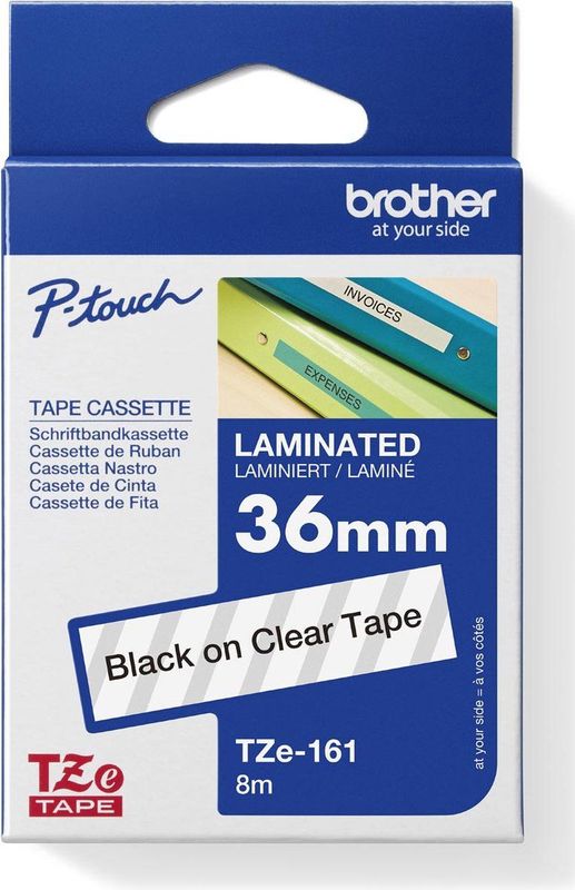 Brother Gloss Laminated Labelling Tape - 36mm, Black/Clear labelprinter-tape TZ