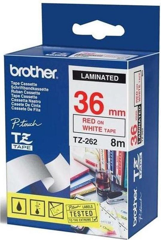 Brother - TZe-262 - Tape - Rood op Wit - 36 mm - 8 meter