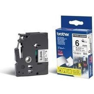 Brother Strong Adhesive Gloss Laminated Tape - 6mm, Black/White
