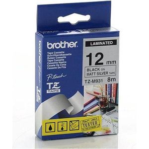 Brother Matt Laminated Labelling Tape - 12mm, Black/Silver