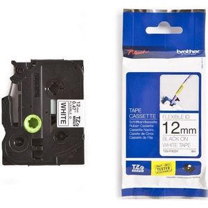 Brother - TZe-FX231 - Flexibele ID Tape - Zwart op Wit - 12 mm - 8 Meter
