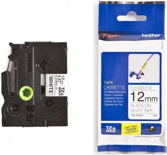 Brother - TZe-FX231 - Flexibele ID Tape - Zwart op Wit - 12 mm - 8 Meter