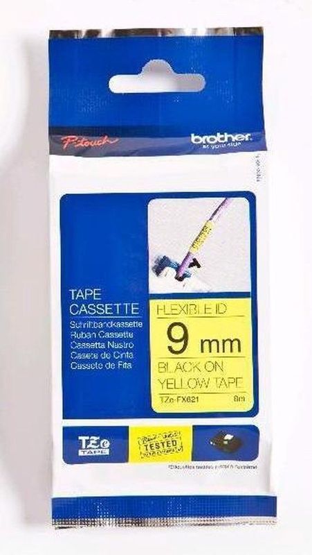 Brother Tape TZe-FX621 Zwart op geel (9 mm)