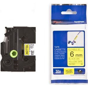 Brother TZe-FX611 Flexi ID tape zwart op geel 6 mm (origineel)