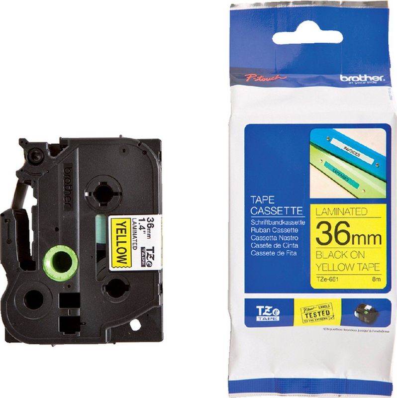 Labeltape Brother P-touch TZe-661 standaard 36mm zwart op geel | 5 stuks