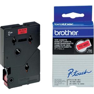 Brother TC-401 labelprinter-tape Zwart op rood