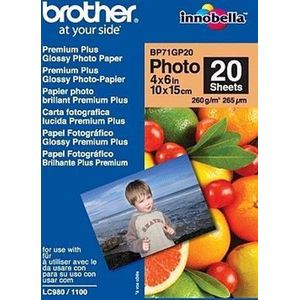 BROTHER BP71GP20 - Pak van 20 vellen glanzend premium 10x15 fotopapier (260 g/m²),6 Inch x 4 Inch,Zwart