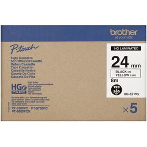 Brother HGe-651V5 hoge resolutie tape zwart op geel 24 mm 5 stuks (origineel)