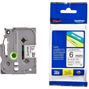 Brother lettertape TZE-211 wit/zwart 6 mm