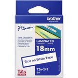 Brother TZE-243 labelprinter-tape Blauw op wit