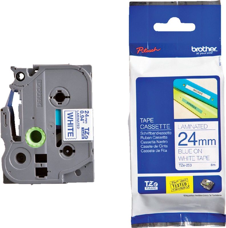 Brother TZE-253 labelprinter-tape Blauw op wit