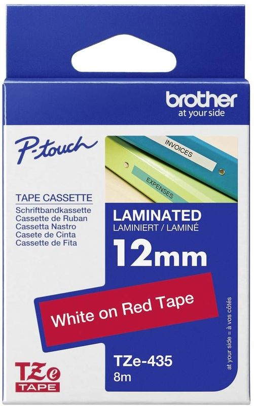 Brother TZe-435 - (12 mm) - Weiß auf rot - Tape