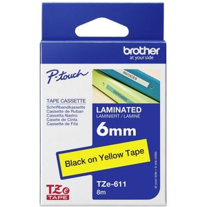 Schriftband TZE611 6mm schwarz gelb